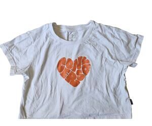 Converse Heart Logo Cropped Graphic Tee White Orange Size Large